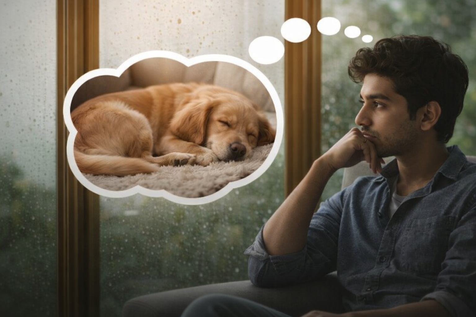Why young Indians prefer dogs – young man thinking about his pet dog at home